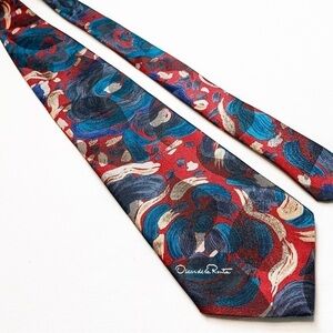 Oscar de La Renta Studio Neckwear Floral Abstract Red/Blue Design Tie